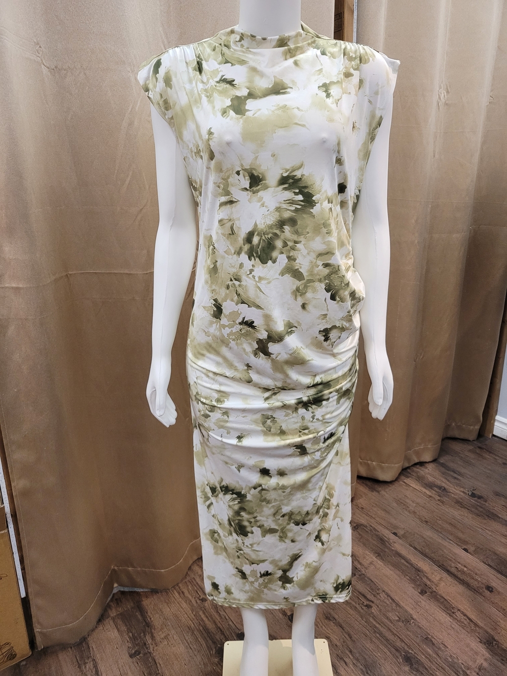 Sleeveless Olive Tie-Dye Midi Dress